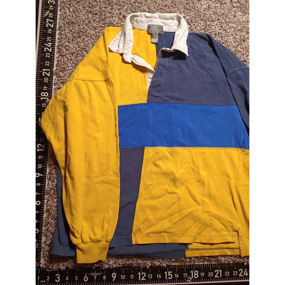 Vintage Kensington Collection Colorblock Rugby Shirt Mens L Yellow Blue Cotton